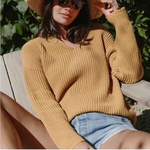Jenni Kayne Cotton Cabin sweater mustard yellow size M
